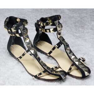 Aminah Abdul Jillil Black Suede Gold Pyramid Stud Sandal Flats Womens Size 10